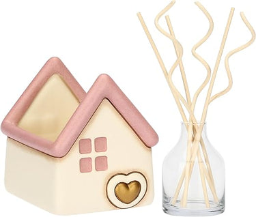 THUN - Porta difusor en Forma de casita con trébol de Cuatro Hojas de cerámica, 12,4 x 11, Altura 11,2 cm, colección Fragrances